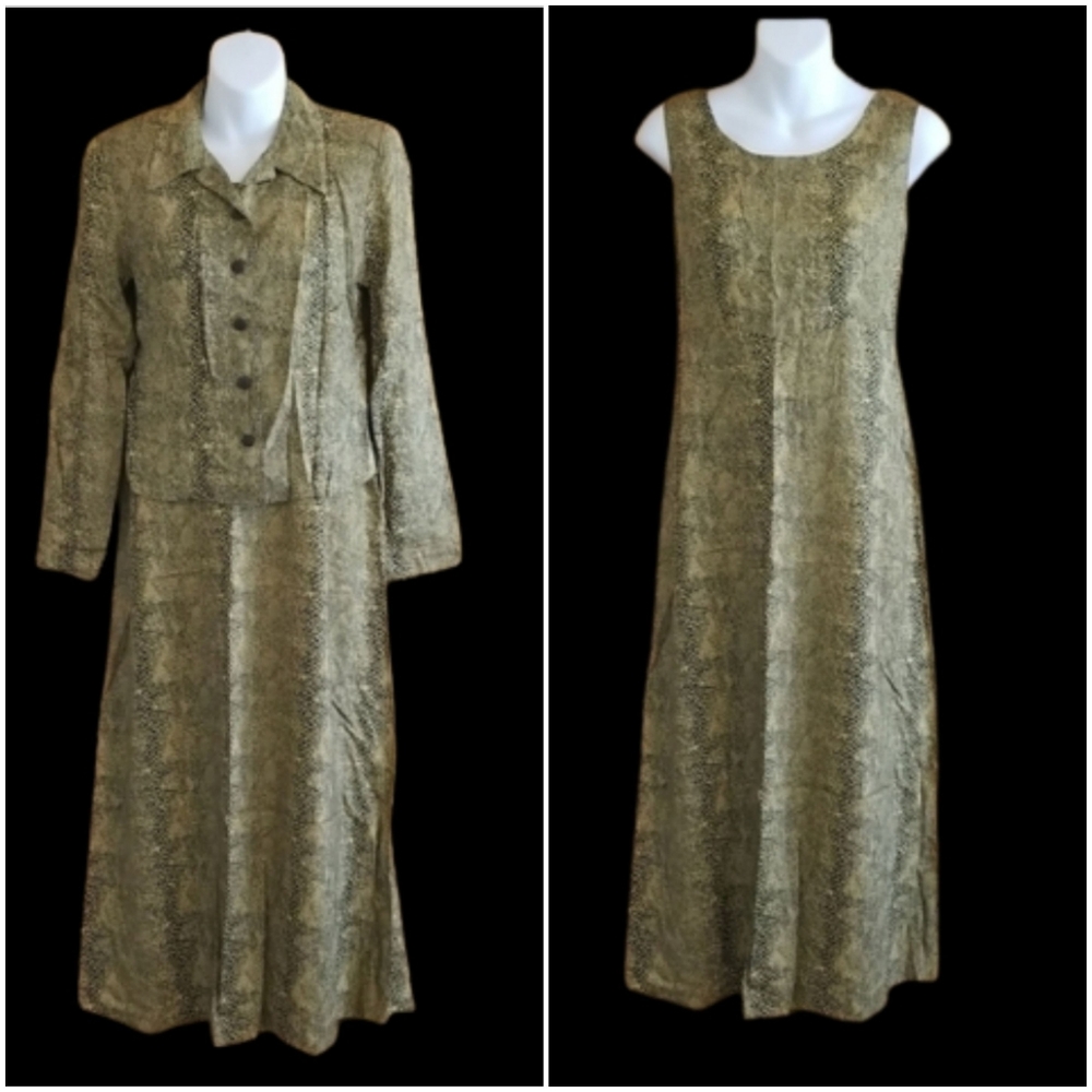 Vintage Karin Stevens 2 PC Long Animal Print  Sleevless Dress and Jacket Size 6